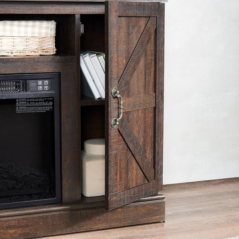 Roomfitters Farmhouse Classic Media TV Stand, Entertainment Console with 18" Electric Fireplace Insert