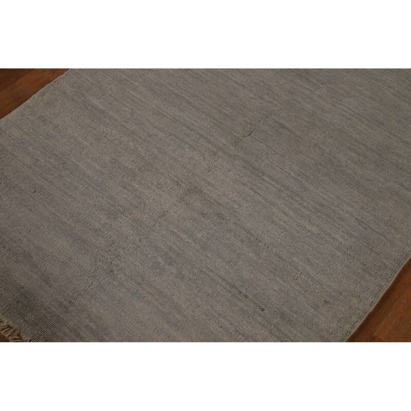 Striped Gray Gabbeh Modern Rug Handmade Wool Carpet - 3'3" x 4'6"