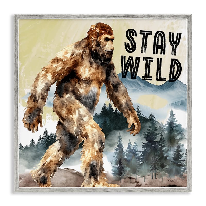 Stupell Stay Wild with Mythical Monster Framed Giclee Art Design By Nicole DeCamp - 17 x 17 - Grey