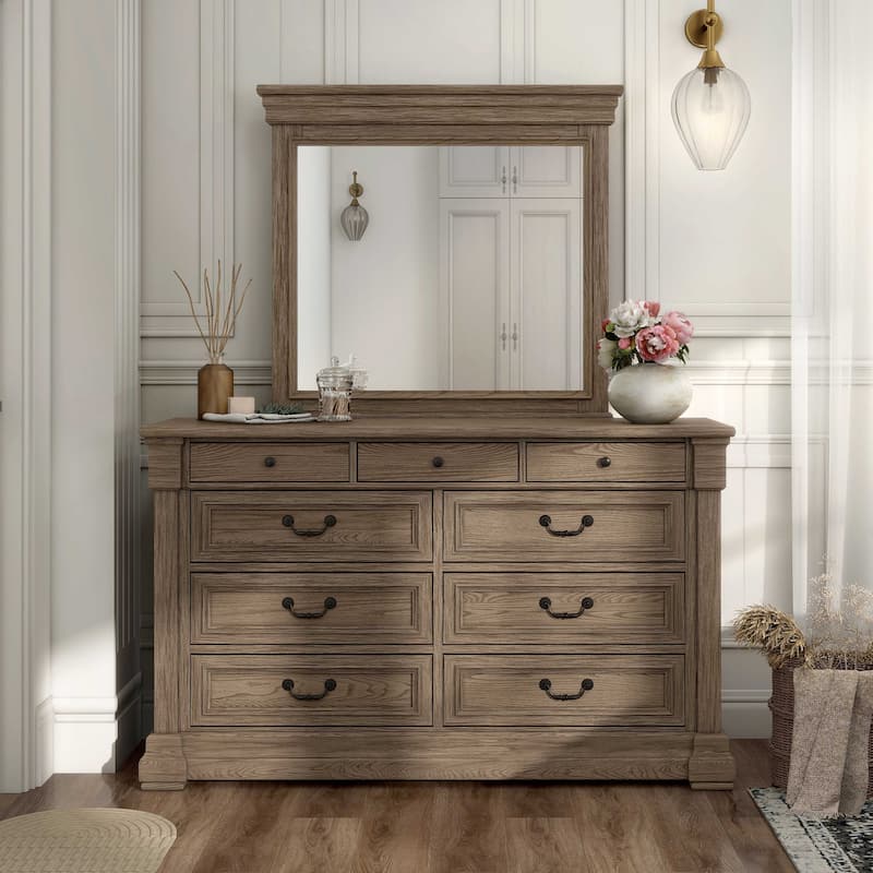 Furniture of America Wacine 2-Piece Weathered Grey Solid Wood Dresser and Mirror Set