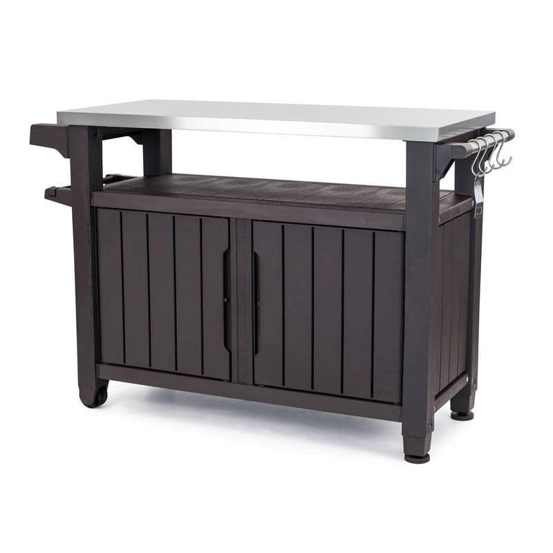 Outdoor Grill Party Caster Bar Serving Cart with Storage Dark Brown - 35.4'' H x 48.7'' W x 20.4'' D