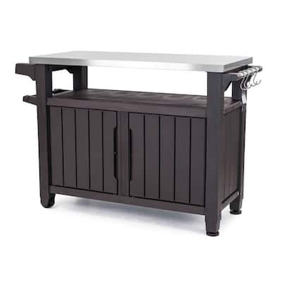 Outdoor Grill Party Caster Bar Serving Cart with Storage Dark Brown - 35.4'' H x 48.7'' W x 20.4'' D