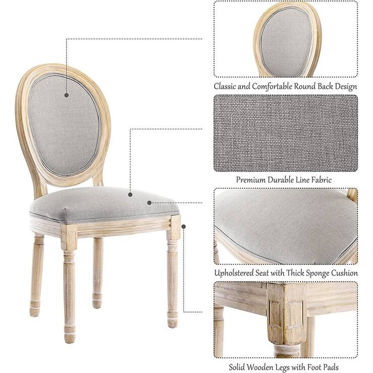 Mieres French Vintage Upholstered Dining Chair, Side Chair(Set of 2)