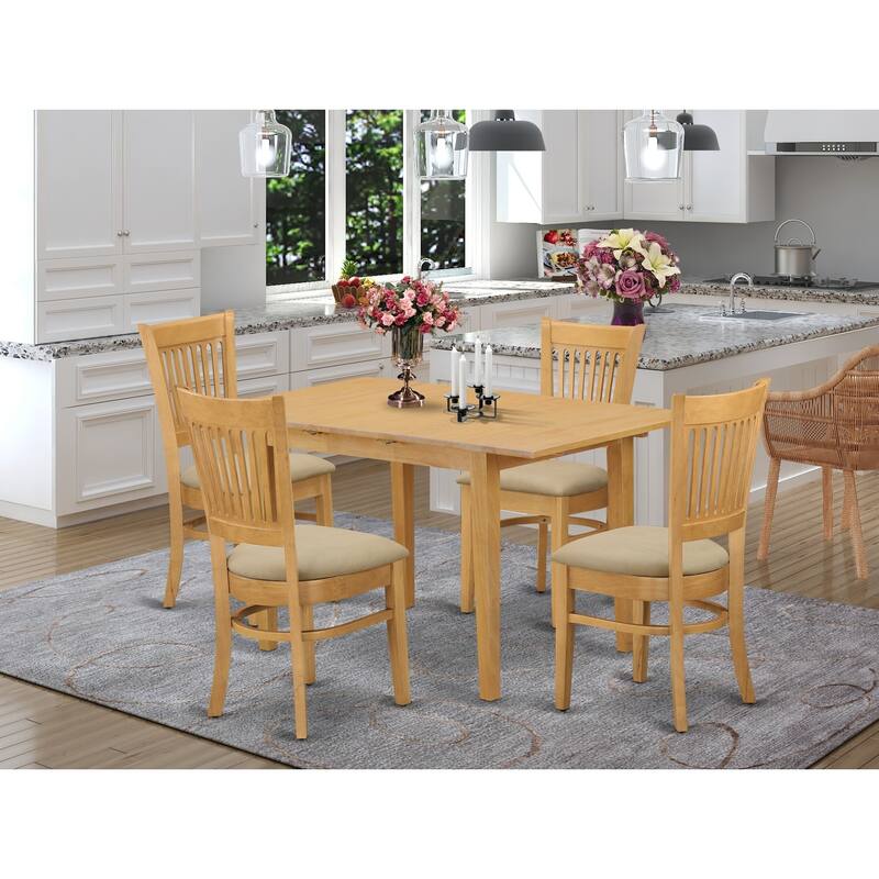 HomeStock 5-Piece Rectangle Natural Oak Finish Solid Wood Top Dining Table with 4 Chairs