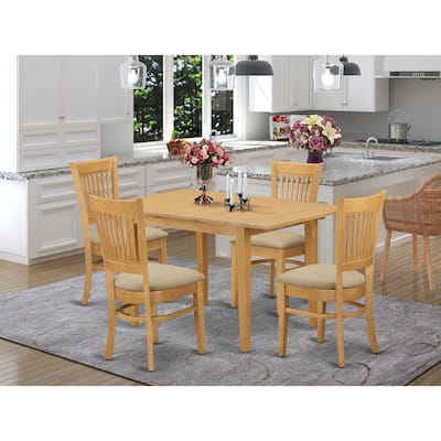 HomeStock 5-Piece Rectangle Natural Oak Finish Solid Wood Top Dining Table with 4 Chairs