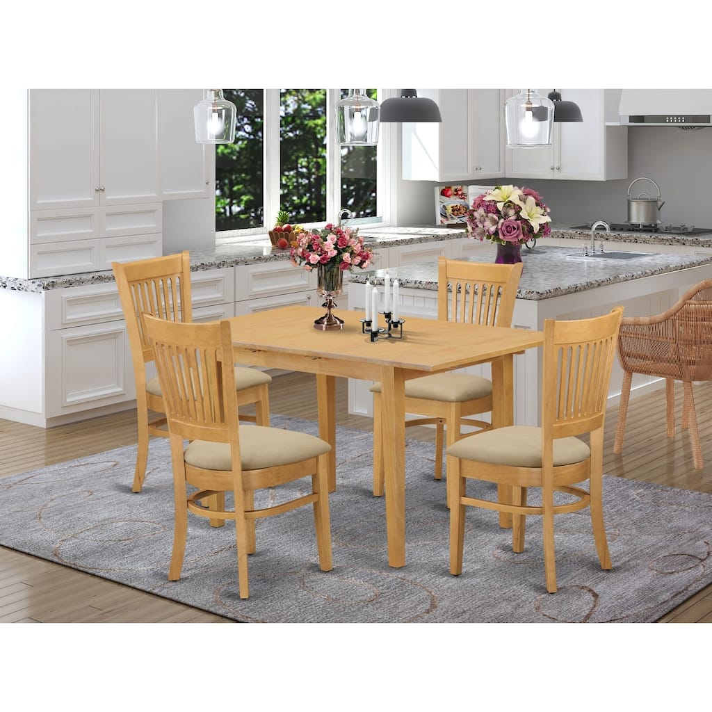 HomeStock 5-Piece Rectangle Natural Oak Finish Solid Wood Top Dining Table with 4 Chairs