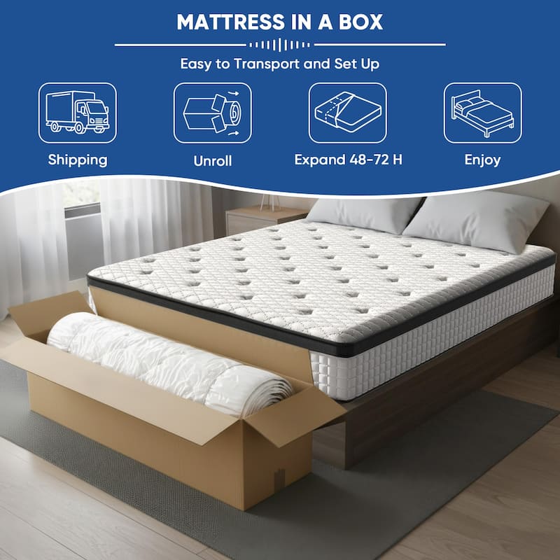 Pocassy 12" Hybrid Mattress Gel Memory Foam & Zone Pocket Coil Support