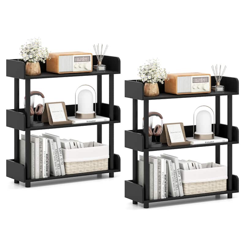 Costway 1/2 PCS 3-Tier Bookshelf with Anti-Tipping Kit, Industrial - See Details - Black-2 PCS