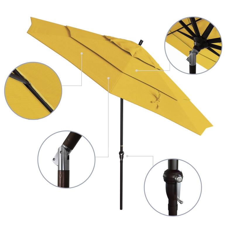 California Umbrella 11' Round Aluminum Crank Open Auto Tlit Patio Umbrella, Bronze Finish, Double Wind Vent.