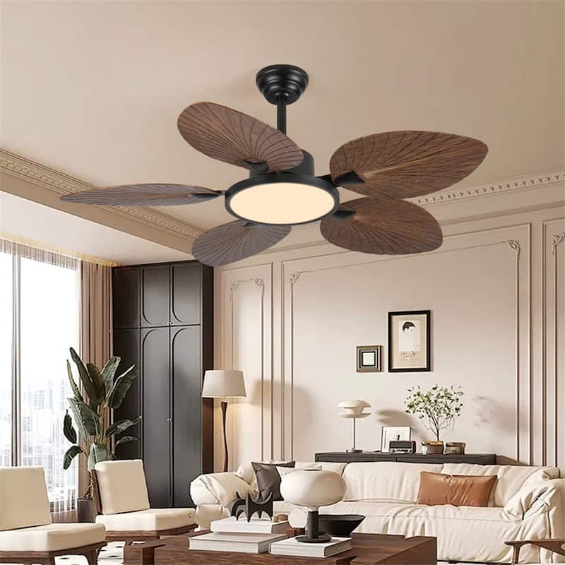 52inch Tropical Palm Leaf Ceiling Fan with Lights and Remote Control - Amber
