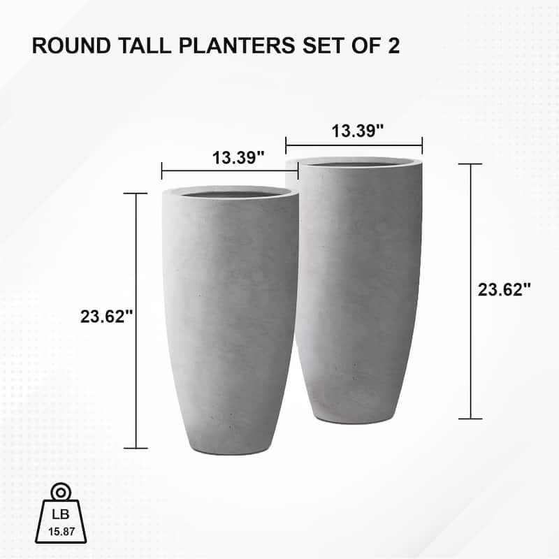 Kante 13.39 in. x 23.62 in. Round Charcoal Finish Lightweight Concrete and Fiberglass Indoor Outdoor (Set of 2)