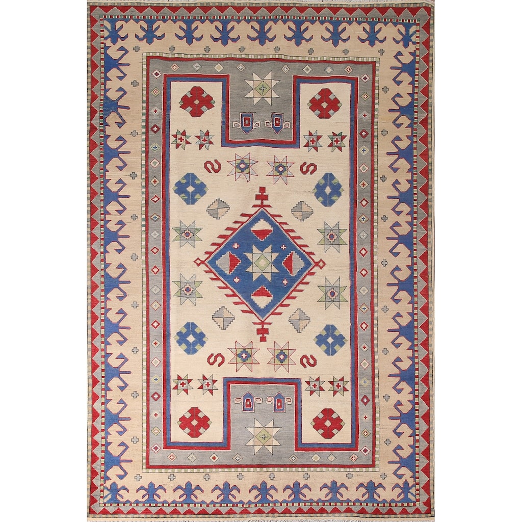 Kazak Area Rug Handmade Wool Carpet - 6'8" x 10'1"