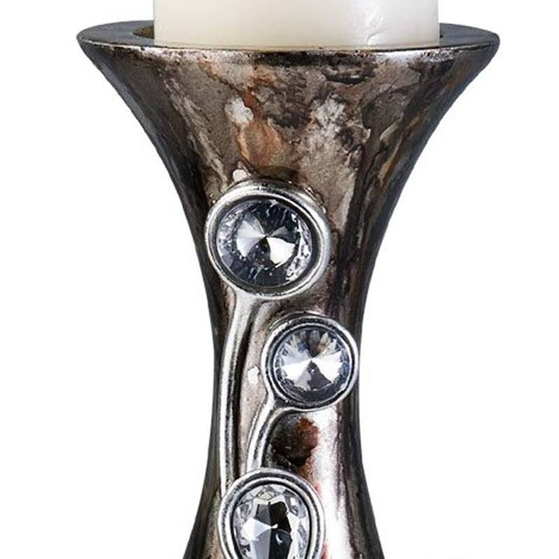 HomeRoots 16" Ornate Faux Crystal Tabletop Pillar Candle Holder - 6