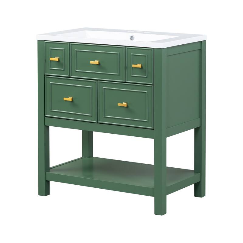 30 in. W x 18 in. D x 34 in. H Single Sink Freestanding Bath Vanity with White Sink Top - 30'' x 18'' x 34''