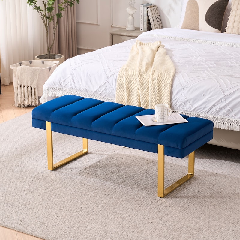 Upholstered Bedroom Bench Tufted Entryway Bench Modern End of Bed Bench Dining Bench with Gold/Black Metal Legs for Window