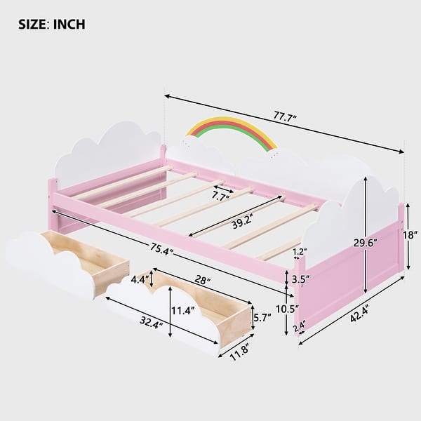 Twin Size Bed with Clouds and Rainbow Decor
