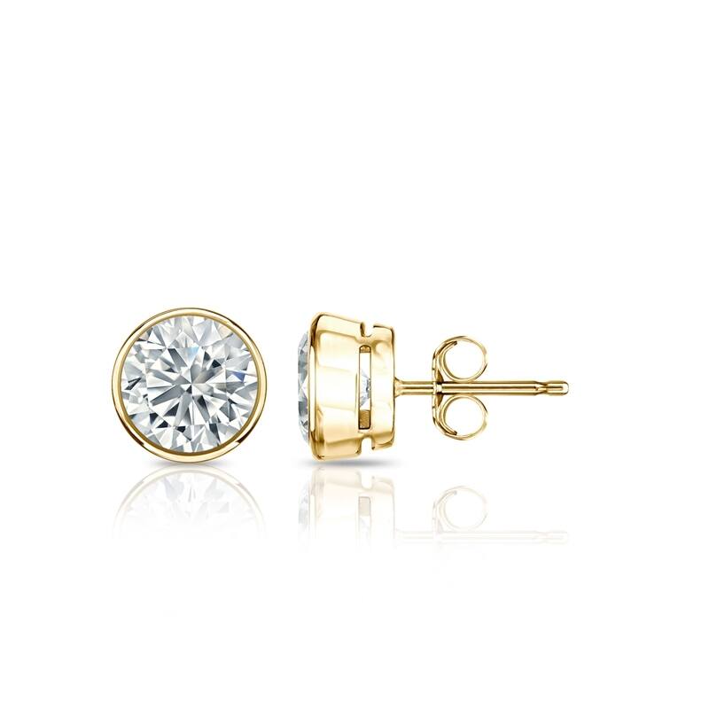 Auriya 14k Gold Lab Grown Round Diamond Stud Earrings 0.50 to 5.00 ct. tw. Bezel Push-Back (F-G VS) - Yellow - 1.50 ct. tw.