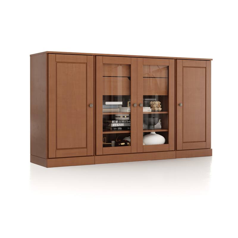 Palace Imports 100% Solid Wood 65" Sideboard with Solid, Clear Glass Doors, 2-Drawers and Adjustable Shelves