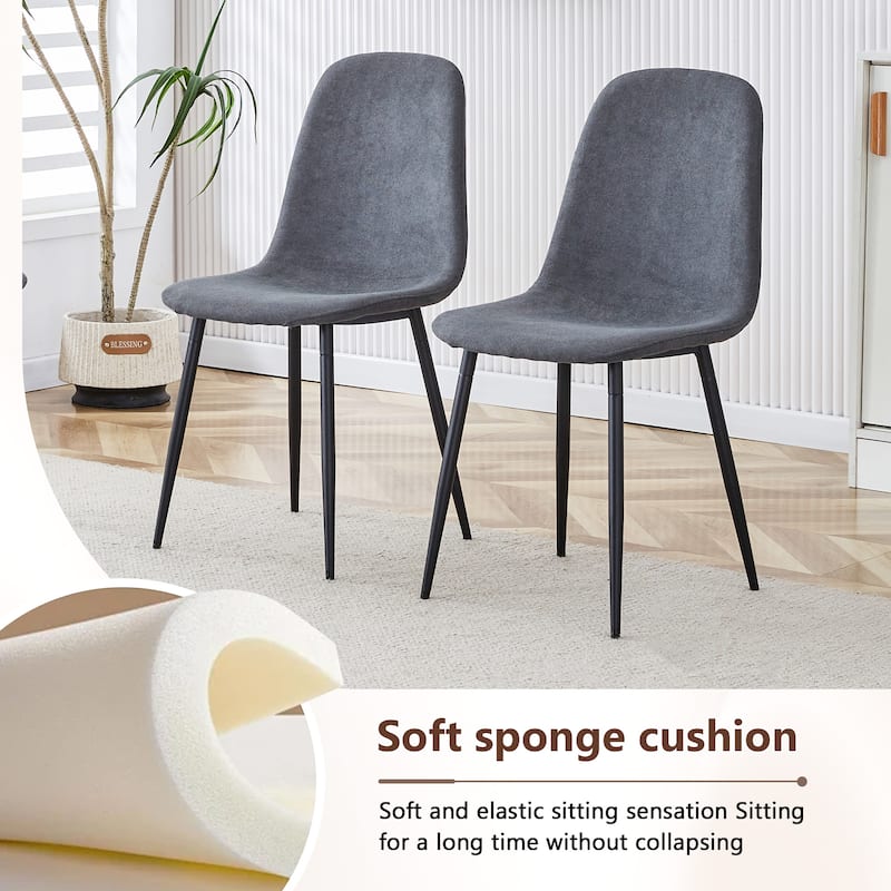 7-Piece Modern Dining Table Set, 64.5x35.4 Inch Textured Wood Table & 6 High-Resilience Fabric Chairs with Metal Legs