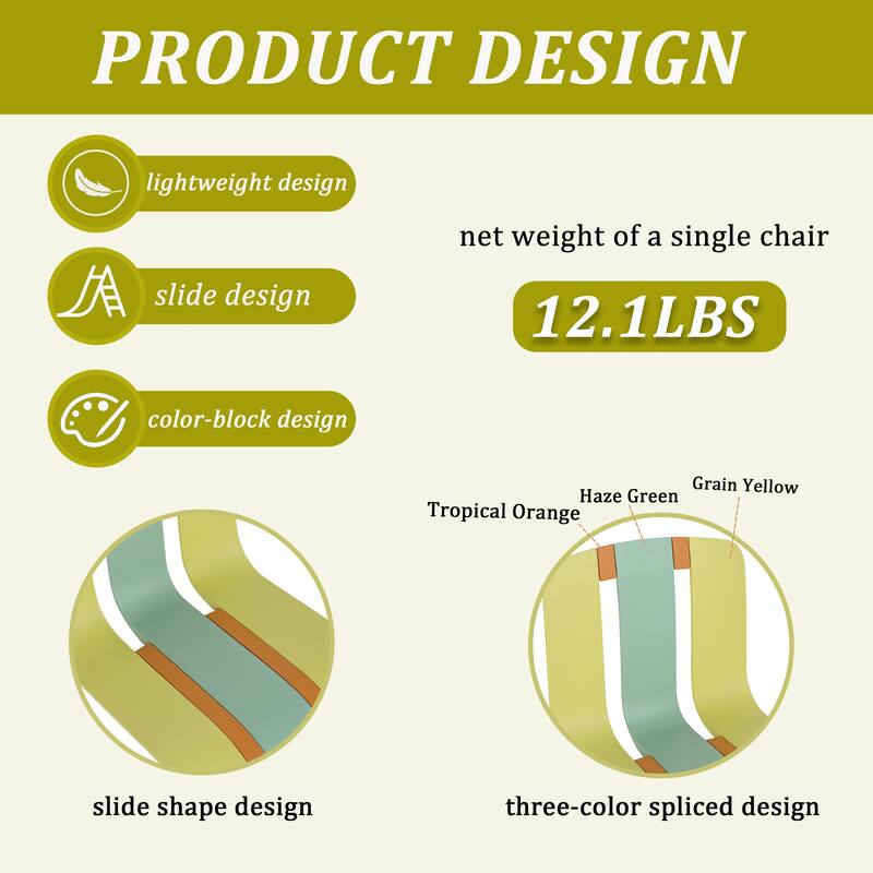 Malwee 4 PCS Indoor/Outdoor PP Plastic Chairs, Modern Striped Color Seat with Sturdy Metal Legs - for Living Room, Café, Terrace