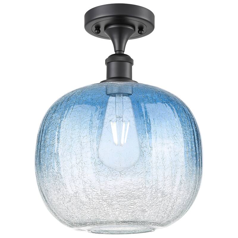 Innovations Lighting Endless Possibilities Ballston - Brookhaven Sphere - 1 Light 11" Semi-Flush Mount - Matte Black/Sapphire Blue