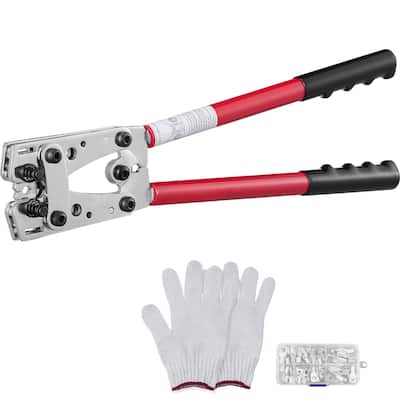 Battery Cable Lug Crimping Tool, 10-1/0 AWG with Heavy Duty Wire Lugs, with 60PCS Aluminum Ring Connectors Terminals