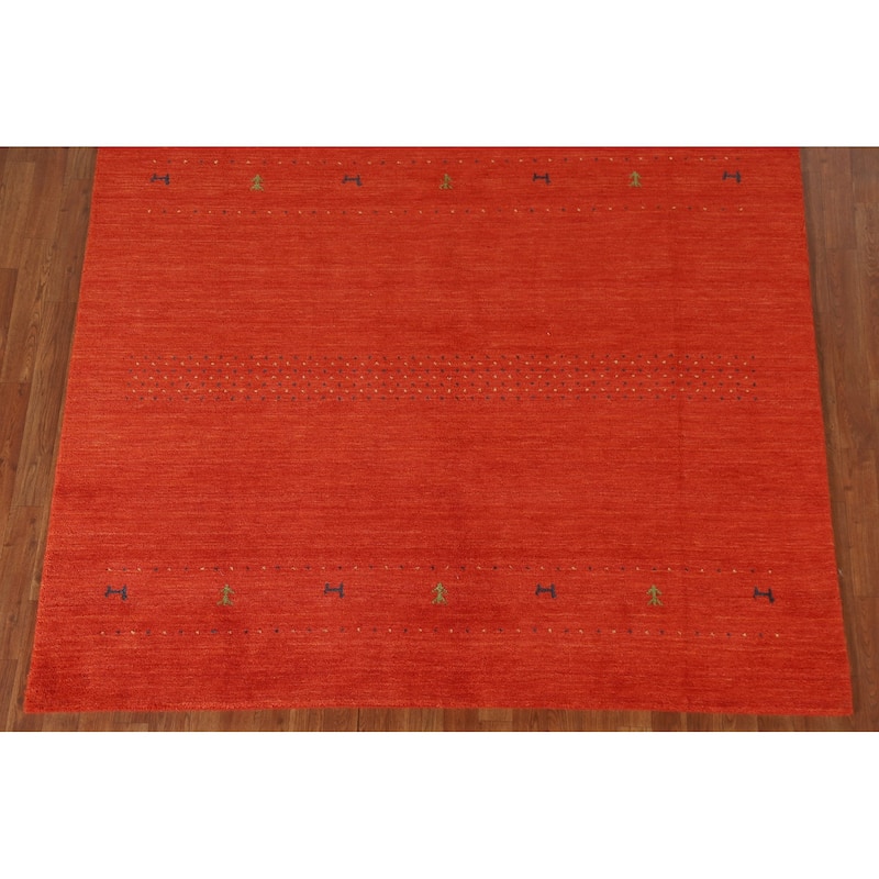 Salmon Gabbeh Area Rug Hand-Knotted Wool Carpet - 6'6"x 9'9"
