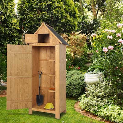 Fir Wood Garden Shed Outdoor Wooden Storage Cabinet with Single Door & Lockers