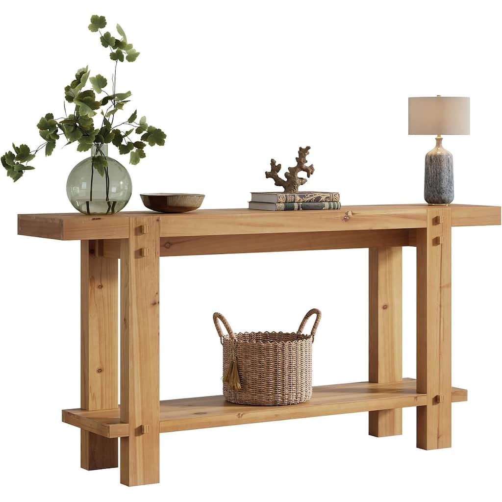 63" Solid Wood Farmhouse 2-Tier Console Table Entryway Sofa Table - 63" W x 11.8" D x 31.5" H