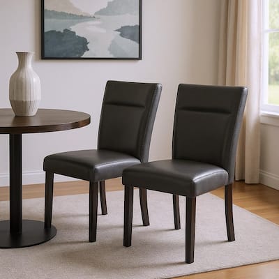 HomeRoots Set of Two Charcoal and Black Faux Leather And Wood Dining Side Chairs - 19.50 in. x 38.25 in. x 25.25 in.