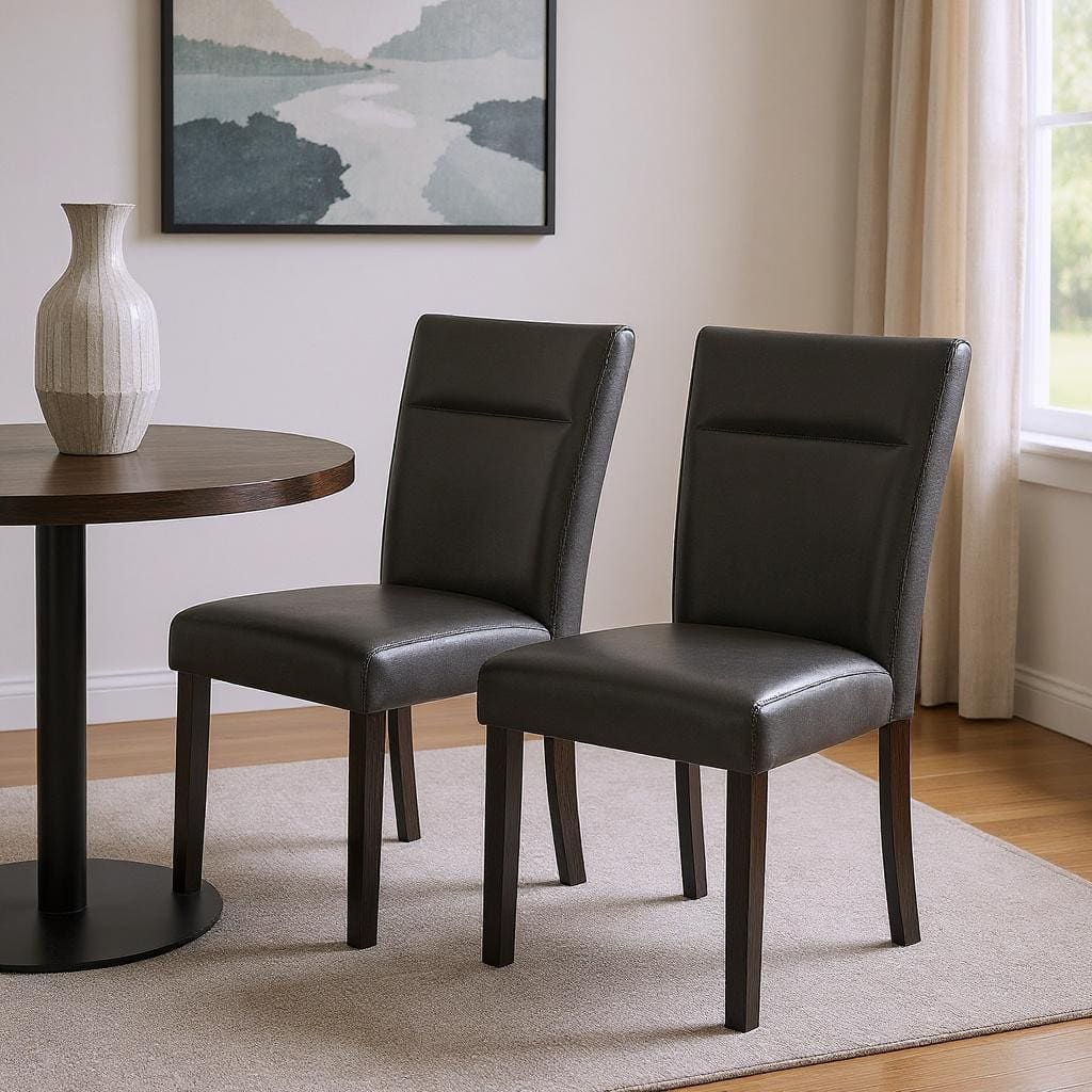 HomeRoots Set of Two Charcoal and Black Faux Leather And Wood Dining Side Chairs - 19.50 in. x 38.25 in. x 25.25 in.
