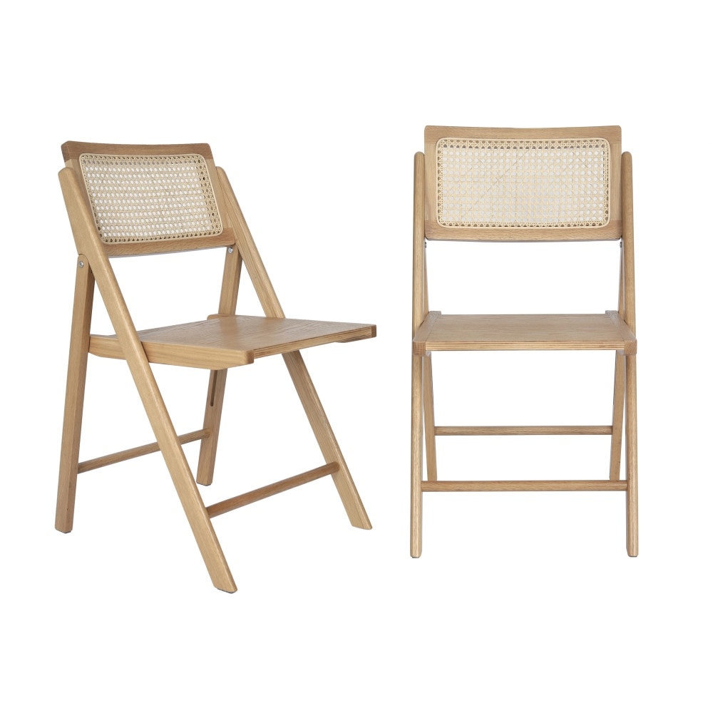 2 Pack Commercial Cane Rattan Folding Chairs - Wood Backs and
