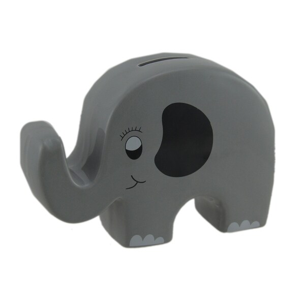 Whimsical Gray Ceramic Elephant Kids Money Bank - 5 X 7 X 2 inches