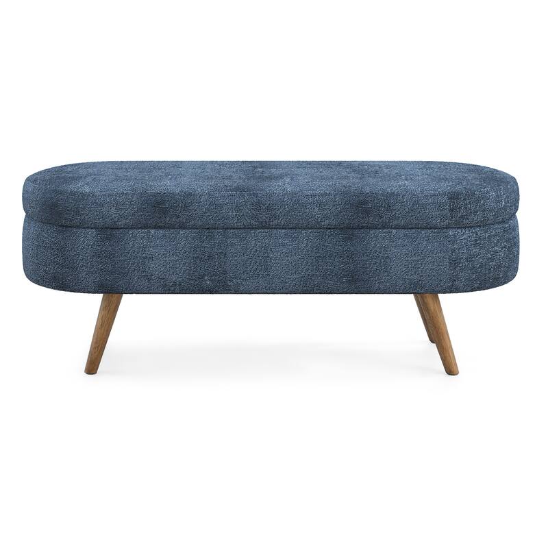 Oval Storage Ottoman Bench, Decorative End of Bed Bench 43.5 Inches Upholstered Storage Ottoman with Solid Wood Legs