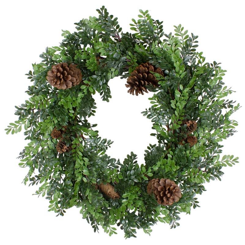 27"Artificial Boxwood and Pine Cone Christmas Wreath-Unlit - 27"