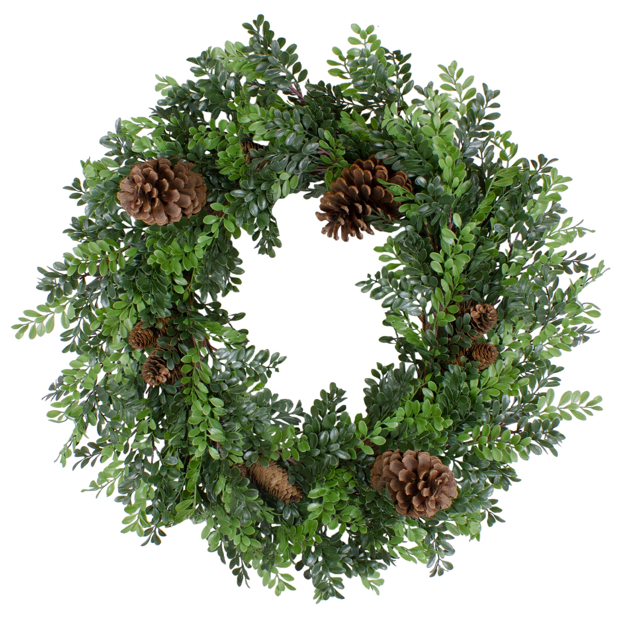 27"Artificial Boxwood and Pine Cone Christmas Wreath-Unlit - 27"