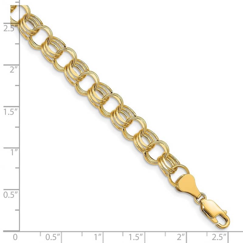 Curata 10k Yellow Gold Lite 8mm Triple Link Charm Bracelet Options: 7" 8"