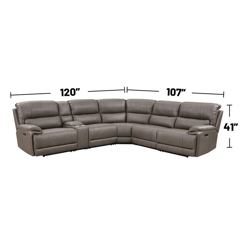 Synthetic Leather Upholstered Power Motion Sectional Sofa with 2 Cup Holders in Brown