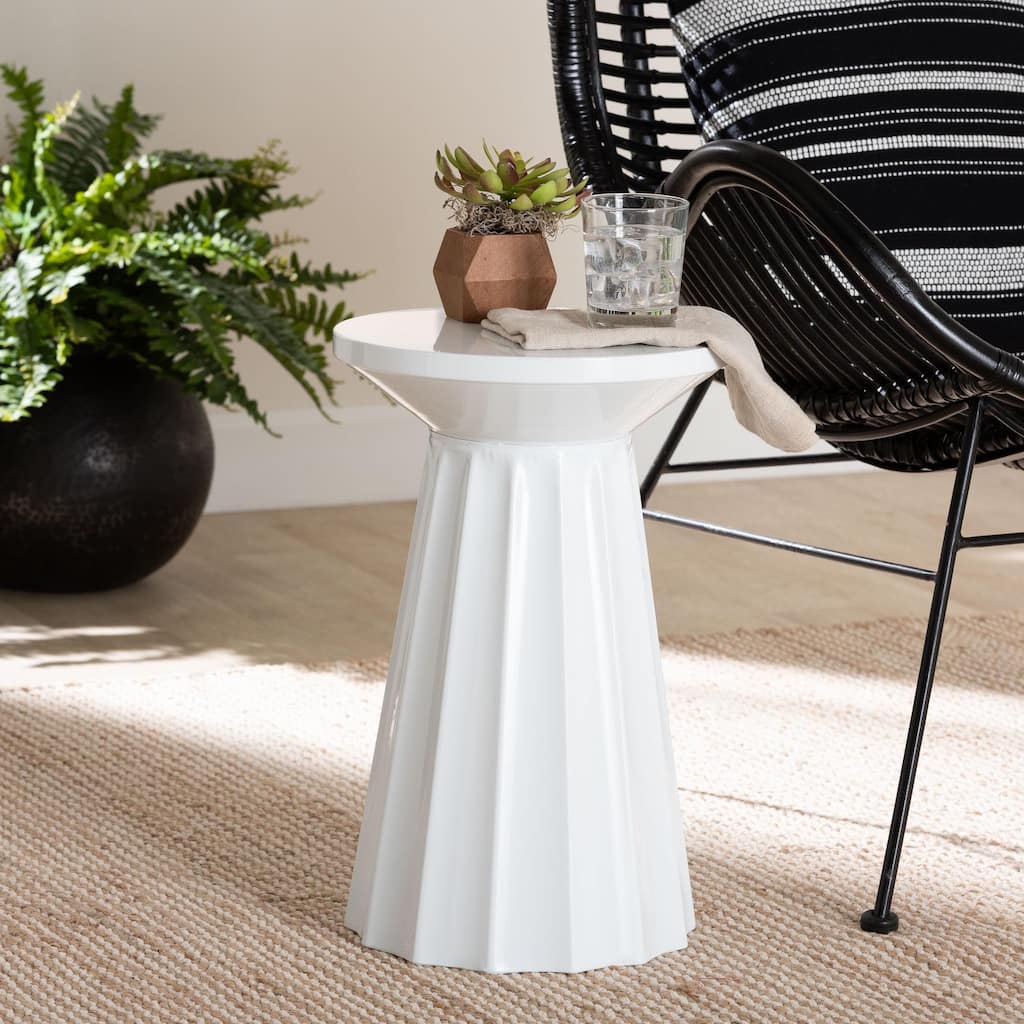 Ulmer Metal Scalloped Side Table - Modern Round Accent Table for Indoor or Semi-Outdoor Use