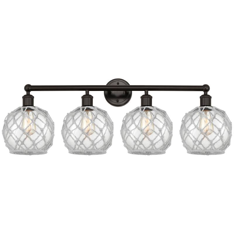 Innovations Lighting Endless Possibilities Edison - Farmhouse Rope - 4 Light 35" Bath Vanity Light - Clear Glass with White Rope/Oil Rubbed Bronze