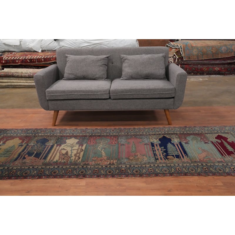 Hand Knotted Oriental 100% Wool Carpet Transitional Geometric Multi-Colored Anatolian Runner Rug - 9' 6'' X 3' 4''