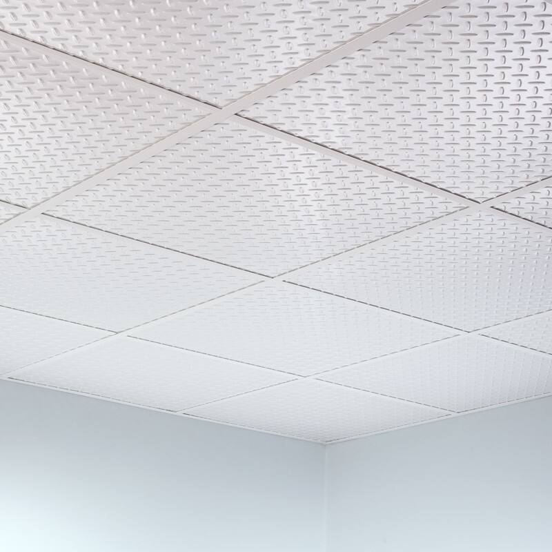 FASÄDE Diamond Plate Revealed Edge Decorative Vinyl 2ft x 2ft Lay in Ceiling Panel in Gloss White (5 Pack)
