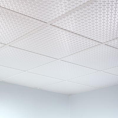FASÄDE Diamond Plate Revealed Edge Decorative Vinyl 2ft x 2ft Lay in Ceiling Panel in Gloss White (5 Pack)