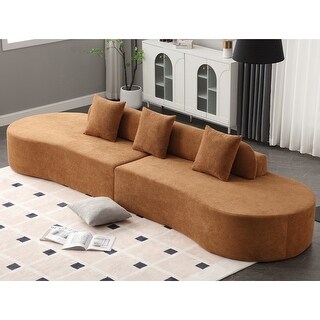4 Seater Plush Terry Cloth Fabric Couch Brown Curved Combination Sofa ...