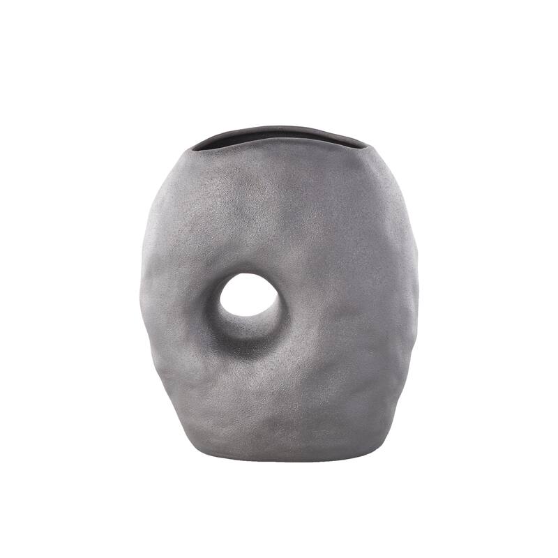 Gray Ceramic Wavy Donut Abstract Decorative Vase with Cutout Center