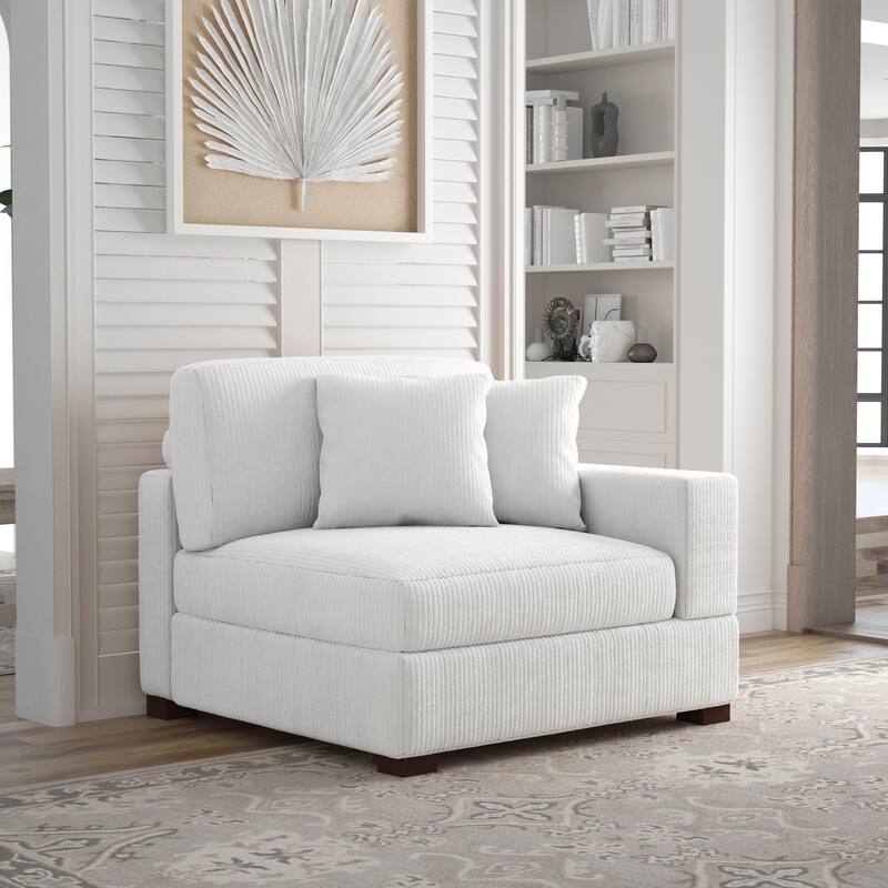 Modern Modular Sectional Sofa Corduroy Chaise Lounges - Right Facing - Beige Armchair