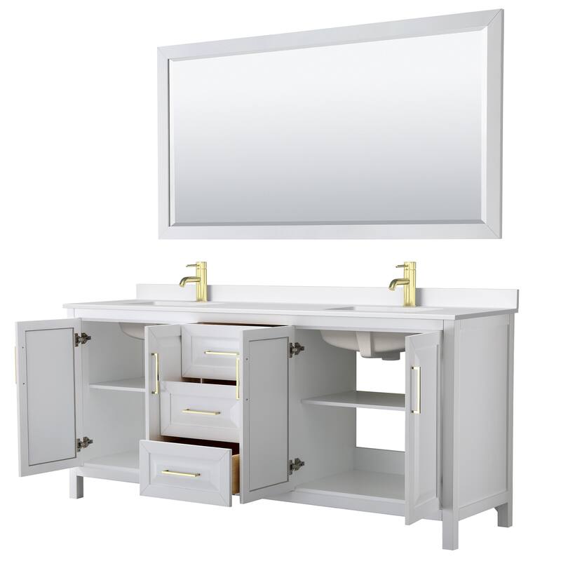 Daria 80-inch Double Vanity, Single Hole Quartz Top, 70-inch Mirror