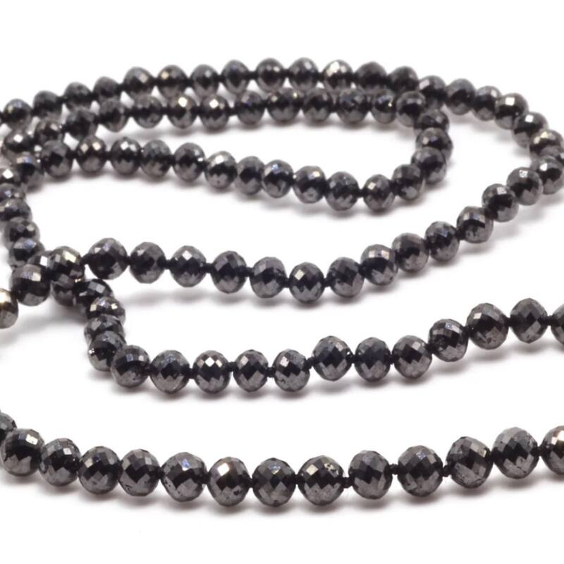 121 Ct Black Diamond Faceted Bead Necklace 22" Yellow Gold
