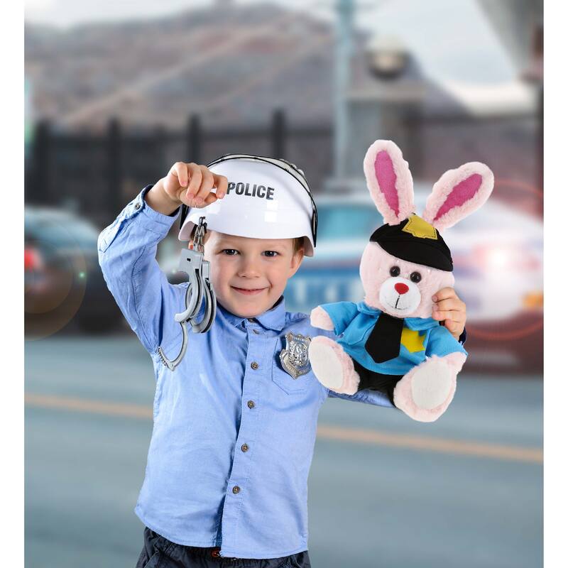 DolliBu Rose Gold Bunny Police Officer Plush Toy with Uniform and Cap - 8 inches