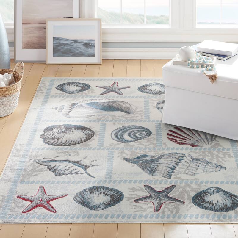 Home Dynamix Marine Sea Shells Coastal Starfish Indoor/Outdoor Area Rug